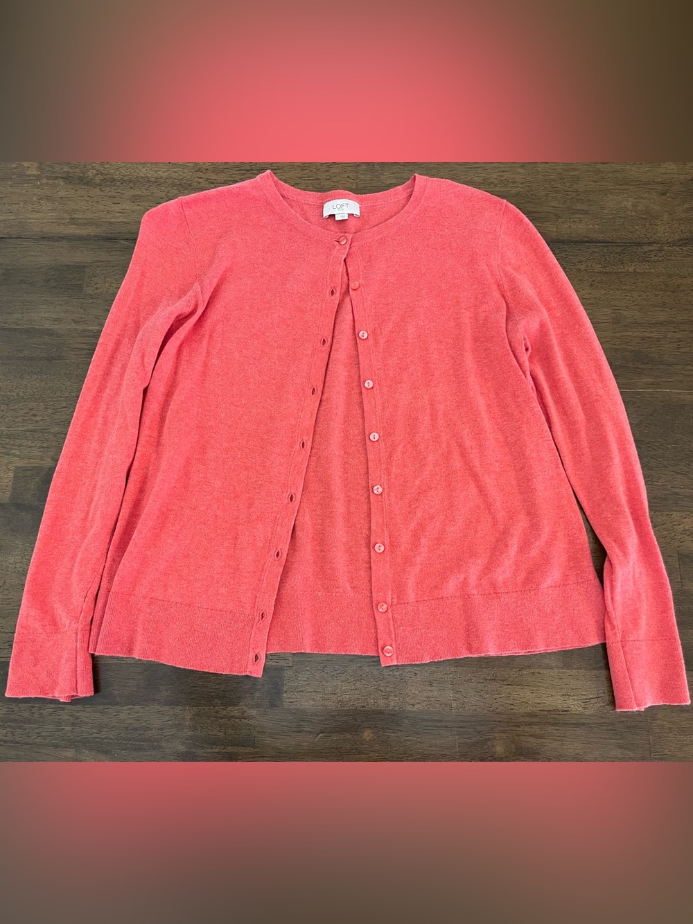 LOFT Womens Coral Crewneck Button-Front Long Sleeve Cardigan 100% Cotton Large